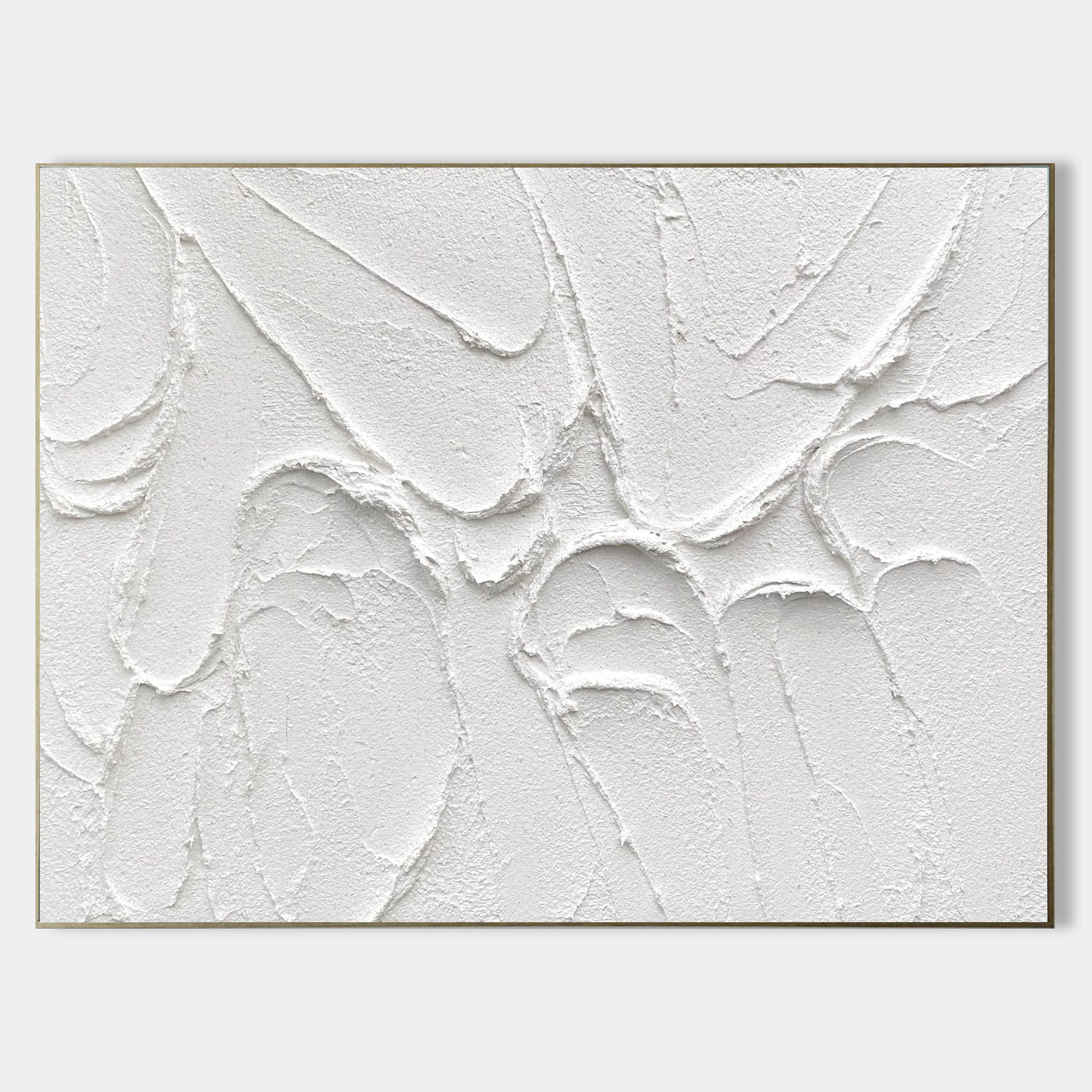 Original hand painted white textured abstract oil painting canvas wall art, nordic scandinavian minimalist elegant luxury modern living