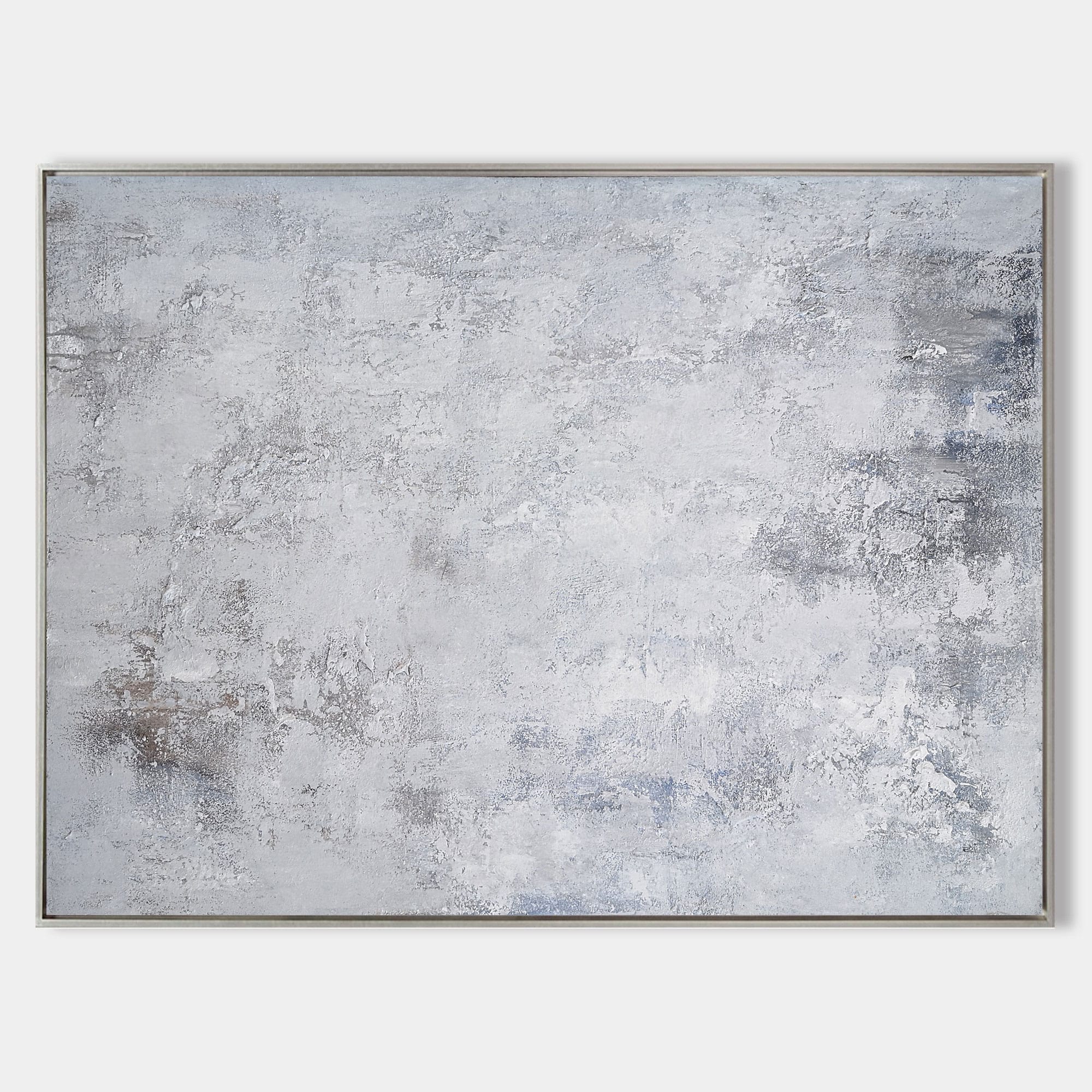 Original hand painted silver grey white textured abstract oil painting canvas wall art, nordic scandinavian minimalist elegant luxury m