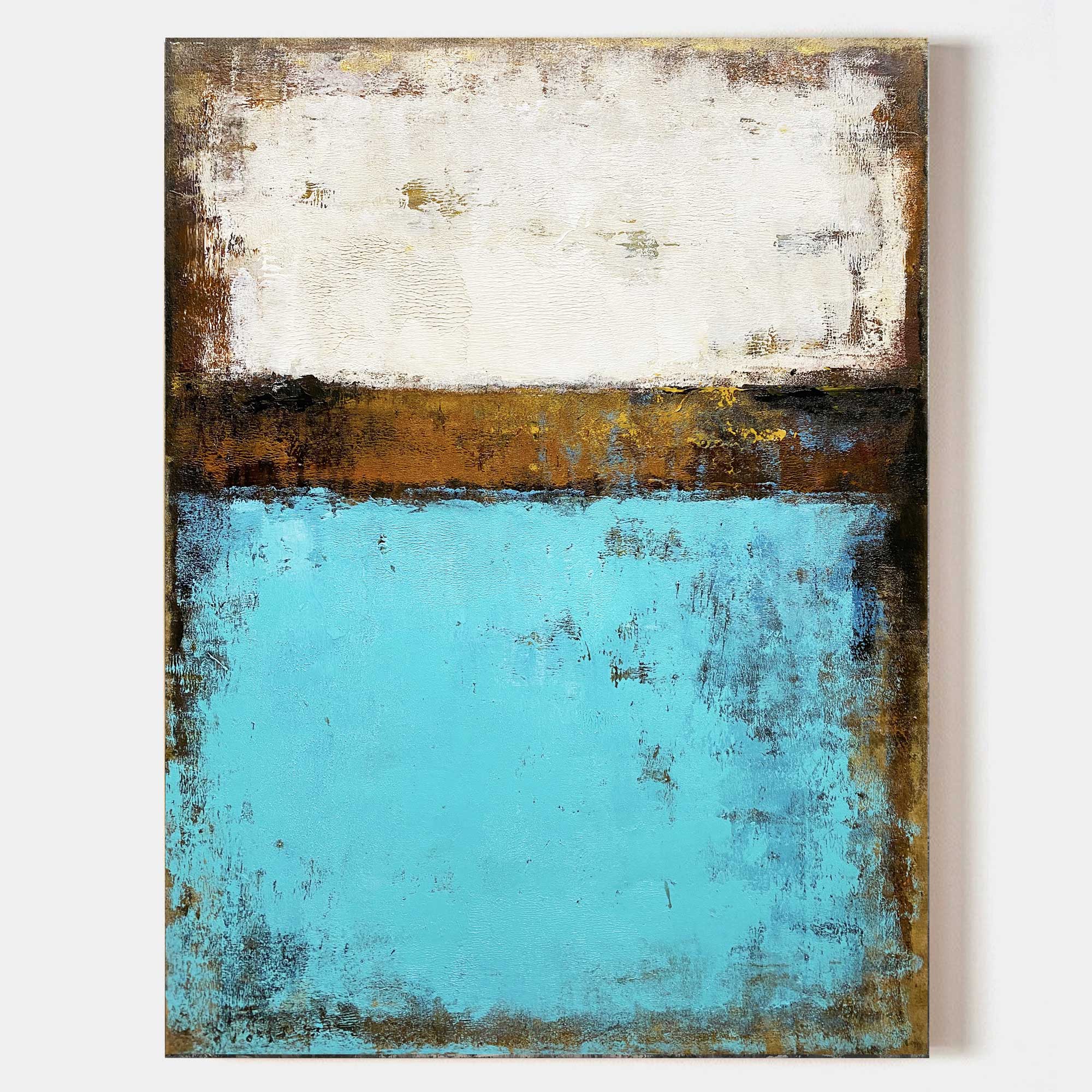 Original hand painted teal turquoise abstract oil painting canvas wall art, nordic scandinavian minimalist elegant luxury modern living