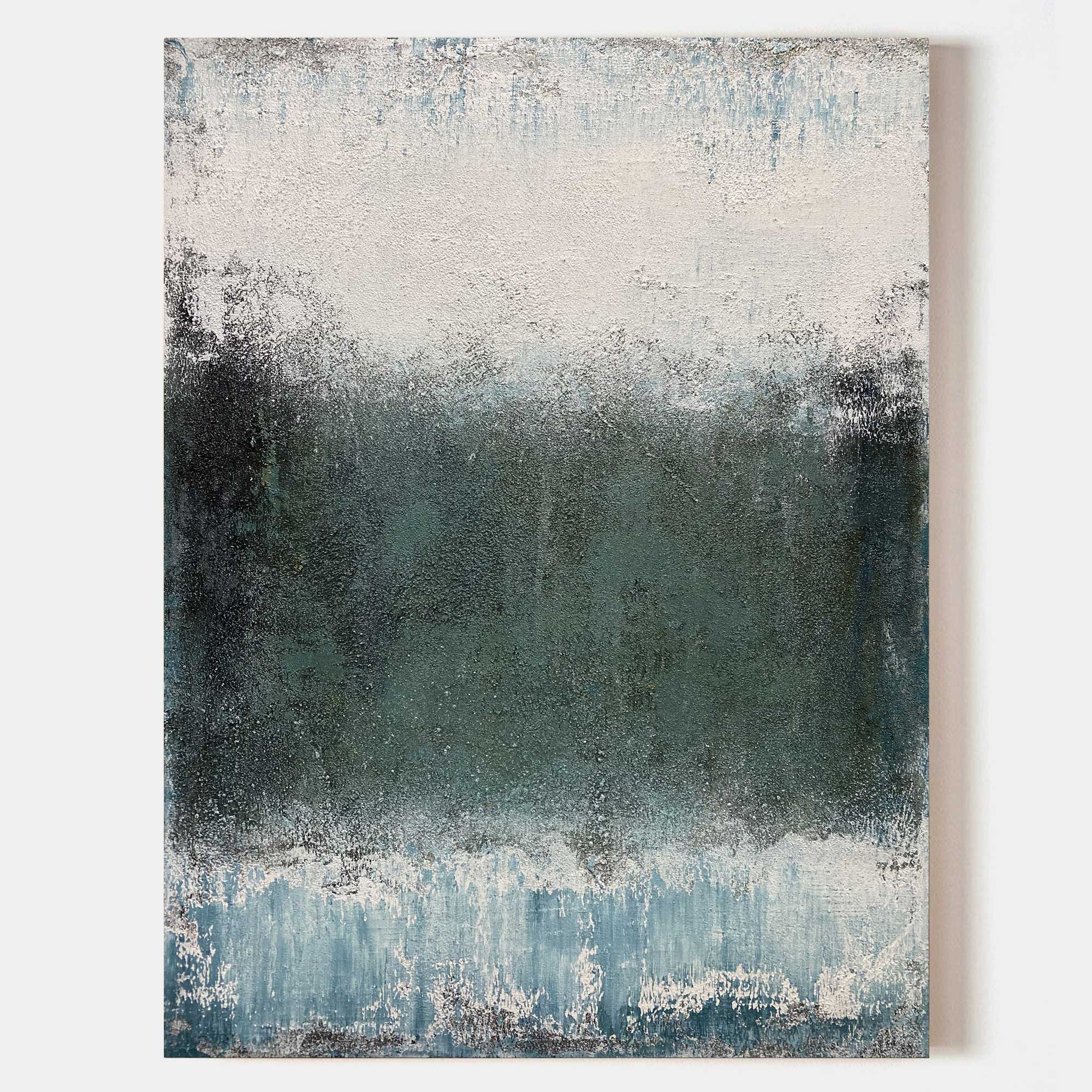Original hand painted teal abstract oil painting canvas wall art, nordic scandinavian minimalist elegant luxury modern living room home