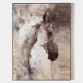 Original hand painted abstract grey horse oil painting canvas wall art, nordic scandinavian elegant luxury modern living room home deco