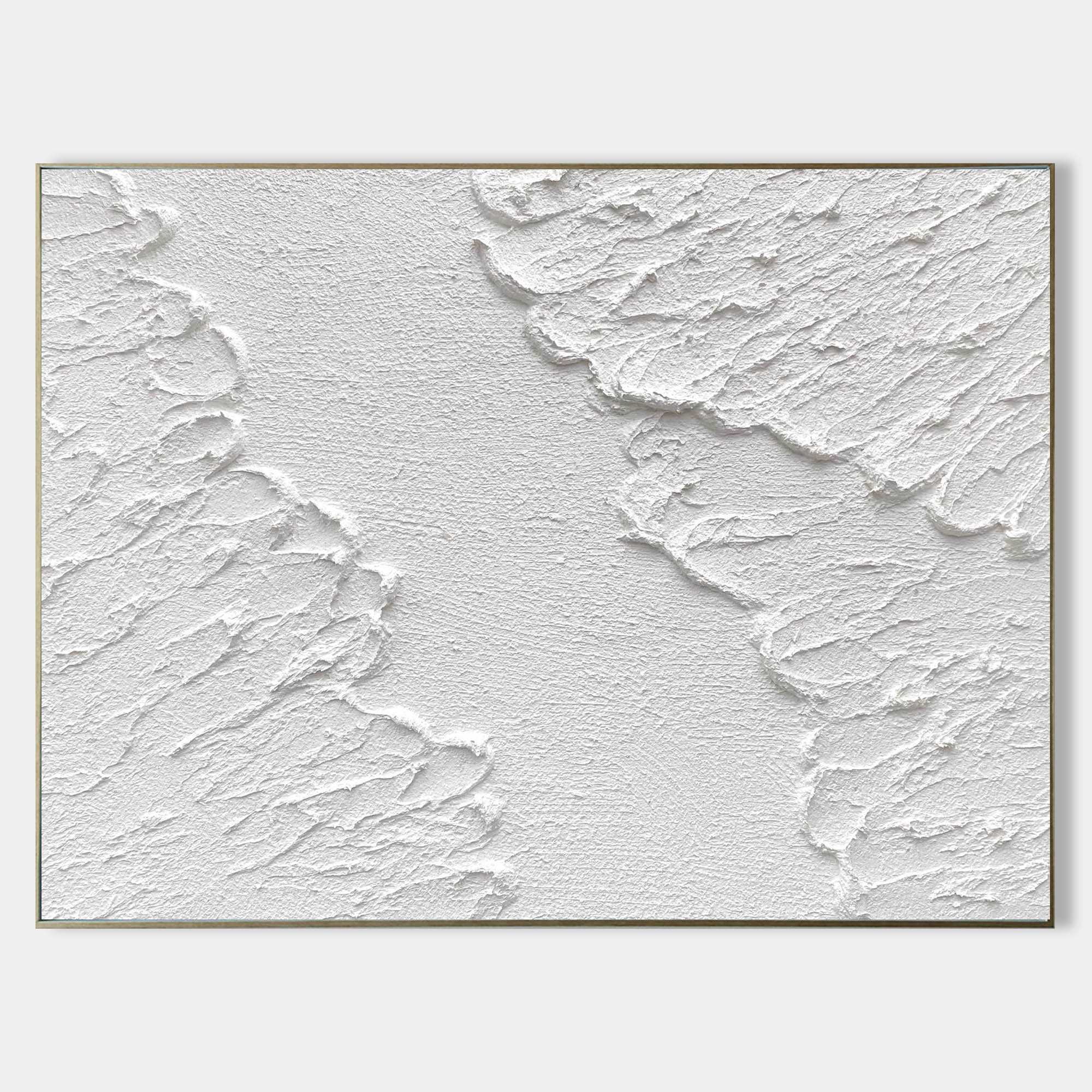 Original hand painted white textured abstract oil painting canvas wall art, bold organic ridges, nordic scandinavian minimalist elegant
