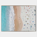 Original hand painted teal coastal aerial beach oil painting canvas wall art, nordic scandinavian minimalist elegant luxury modern livi