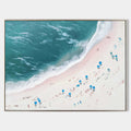 Original hand painted teal aerial coastal beach oil painting canvas wall art, elegant luxury modern scandinavian nordic coastal home de