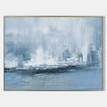 Original hand painted blue grey abstract coastal oil painting canvas wall art, nordic scandinavian elegant luxury modern living room in