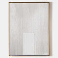 Original hand painted ivory abstract oil painting canvas, fine vertical textured ridges with smooth geometric rectangle, nordic scandin