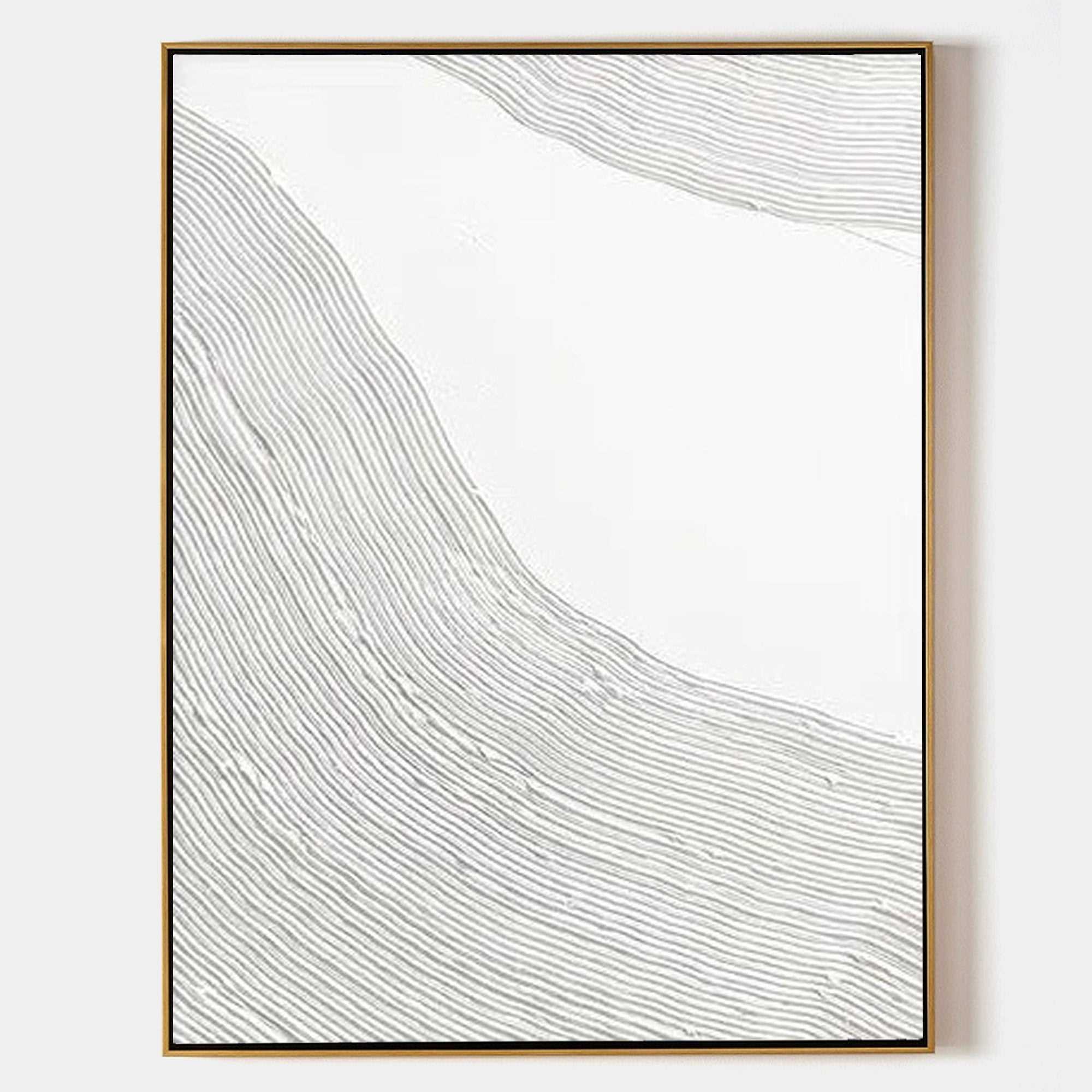 Original hand painted ivory abstract oil painting canvas, flowing textured ridge lines, nordic scandinavian minimalist elegant luxury m