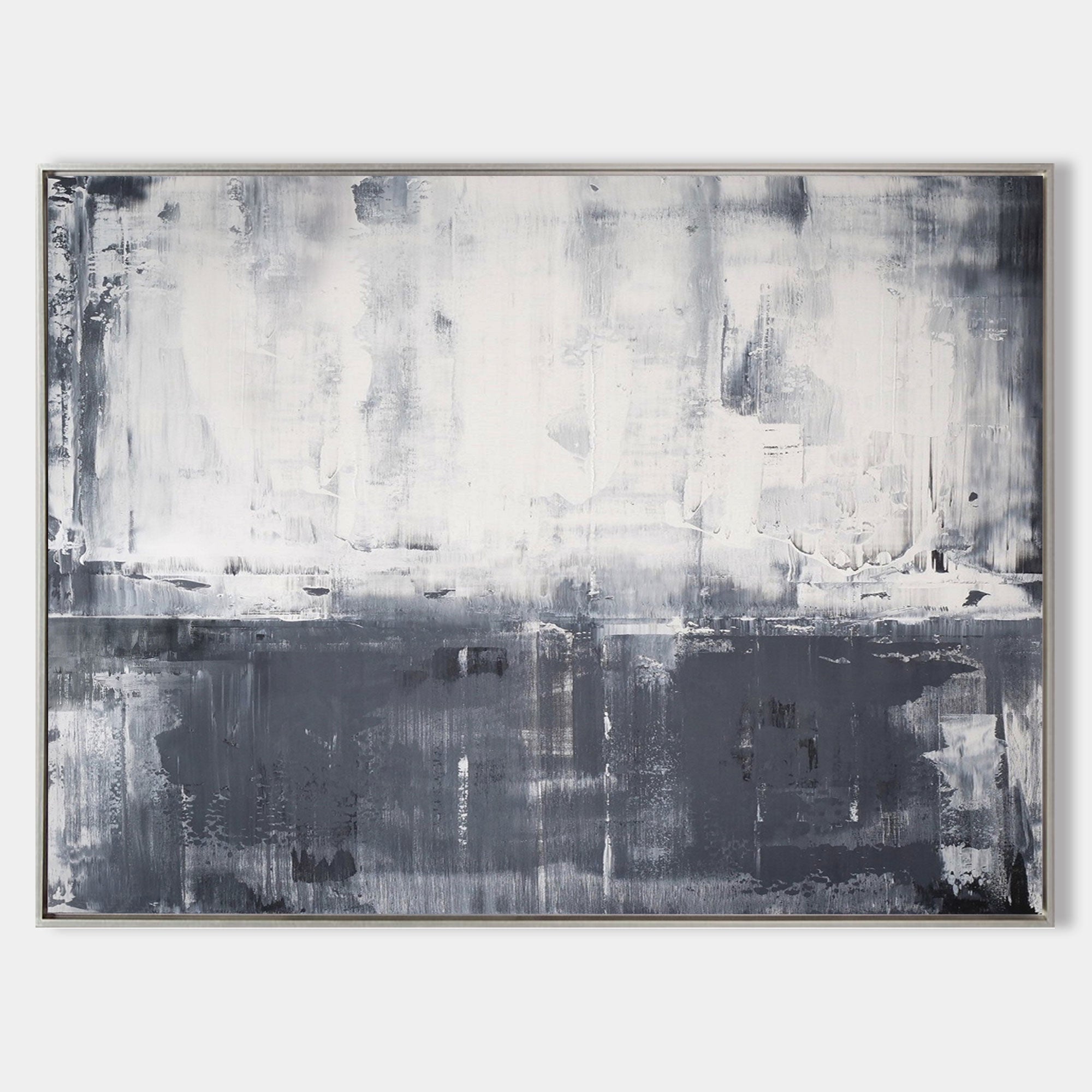 Original hand painted charcoal grey white abstract oil painting canvas wall art, nordic scandinavian minimalist elegant luxury modern h