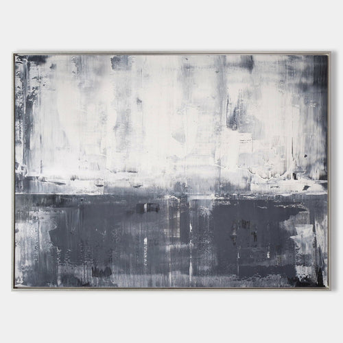 Original hand painted charcoal grey white abstract oil painting canvas wall art, nordic scandinavian minimalist elegant luxury modern h