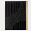 Original hand painted black abstract oil painting canvas, flowing wave textures vertical ridges, elegant luxury nordic modern minimalis