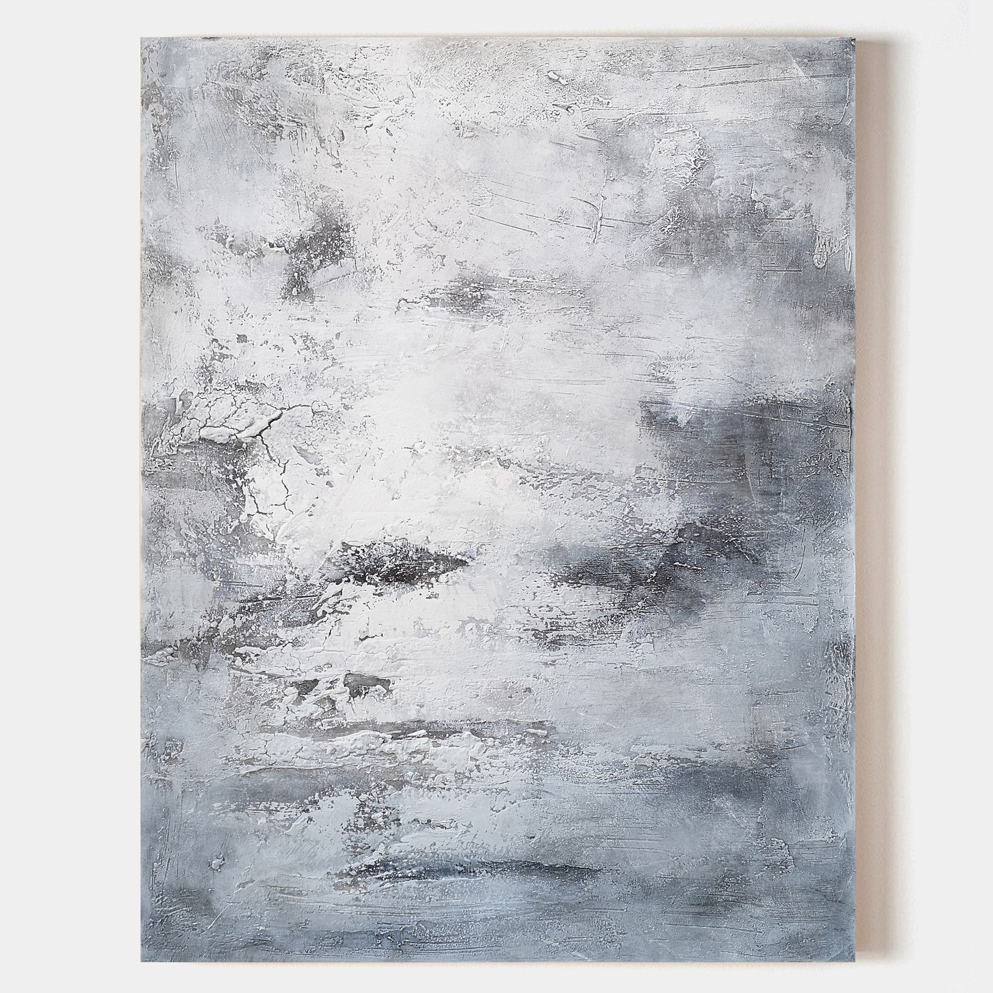 Original hand painted grey charcoal abstract textured oil painting canvas wall art, nordic scandinavian minimalist elegant luxury moder