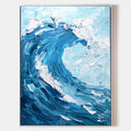 Original hand painted cobalt blue ocean wave abstract oil painting canvas wall art, coastal elegant luxury modern scandinavian home dec