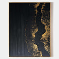 Original hand painted black gold abstract oil painting canvas wall art, nordic scandinavian elegant luxury modern living room interior