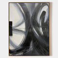 Original hand painted black ivory swirling abstract oil painting canvas wall art, nordic scandinavian elegant luxury modern living room