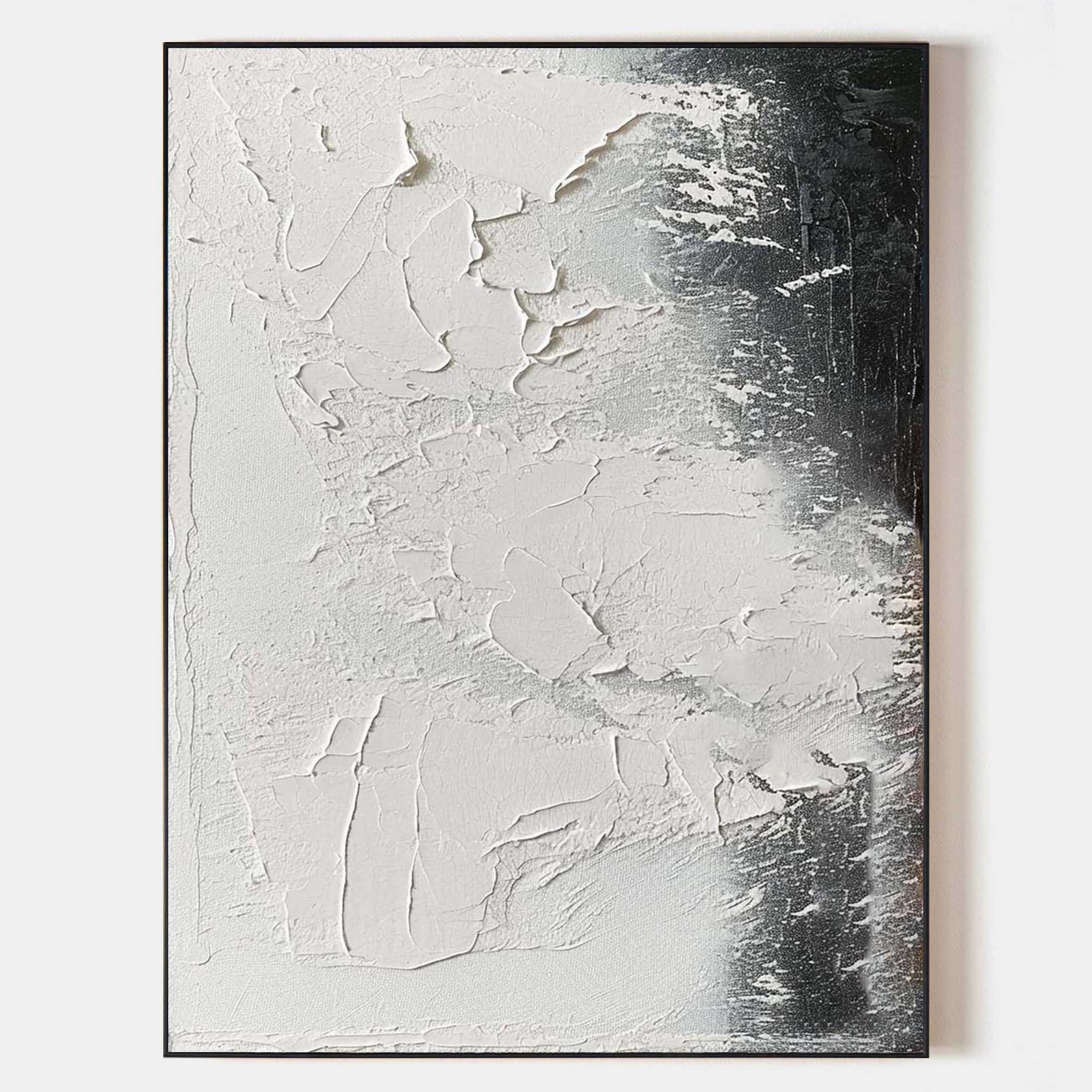 Original hand painted black white textured abstract oil painting canvas wall art, nordic scandinavian minimalist elegant luxury modern