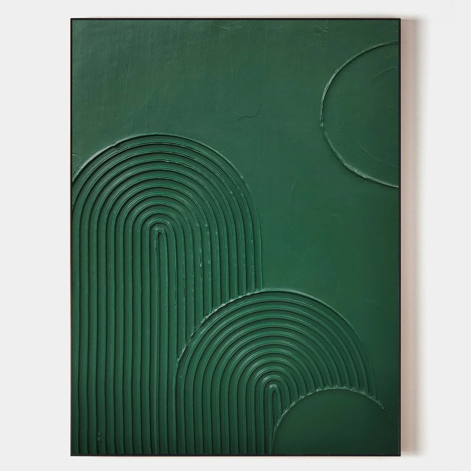 Original hand painted emerald green geometric arch oil painting canvas wall art, nordic scandinavian minimalist elegant luxury modern l