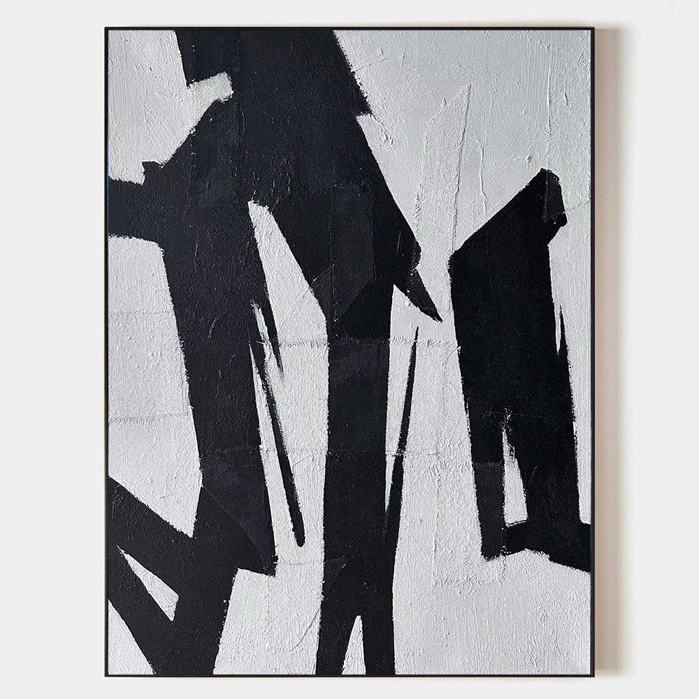 Original hand painted black grey abstract oil painting canvas wall art, bold gestural brushstrokes nordic scandinavian minimalist elega