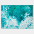 Original hand painted teal turquoise ocean surfer abstract oil painting canvas wall art, coastal modern elegant luxury nordic home deco