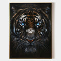Original hand painted dark tiger blue eyes oil painting canvas, elegant luxury modern bold wall art home decor interior design statemen