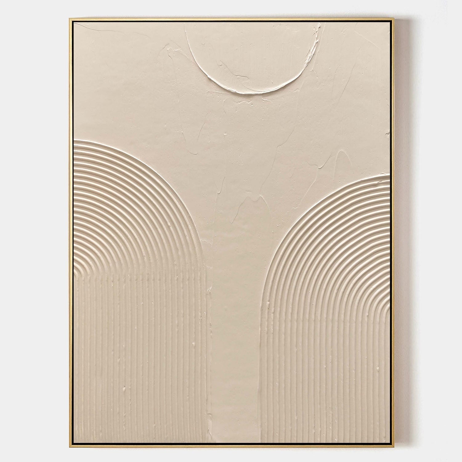 Original hand painted beige abstract oil painting canvas wall art, raised concentric arch texture, nordic scandinavian minimalist elega
