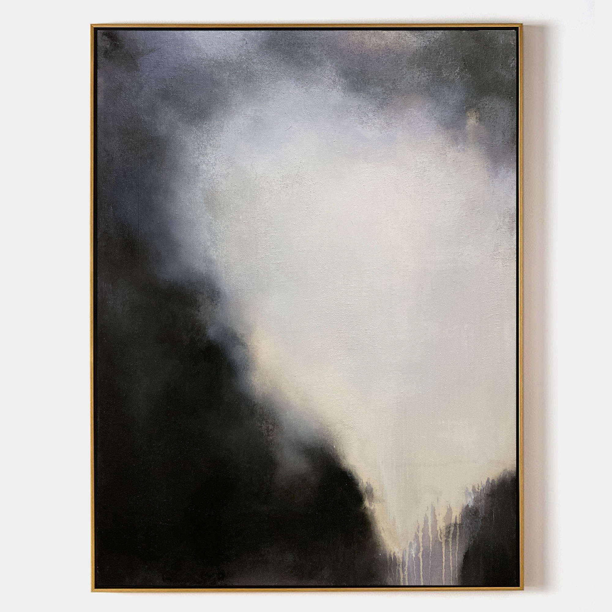 Original hand painted dark abstract oil painting, black storm cloud silver light canvas wall art, nordic scandinavian elegant luxury mo