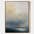 Original hand painted teal misty seascape oil painting canvas wall art, nordic scandinavian minimalist elegant luxury modern coastal ho
