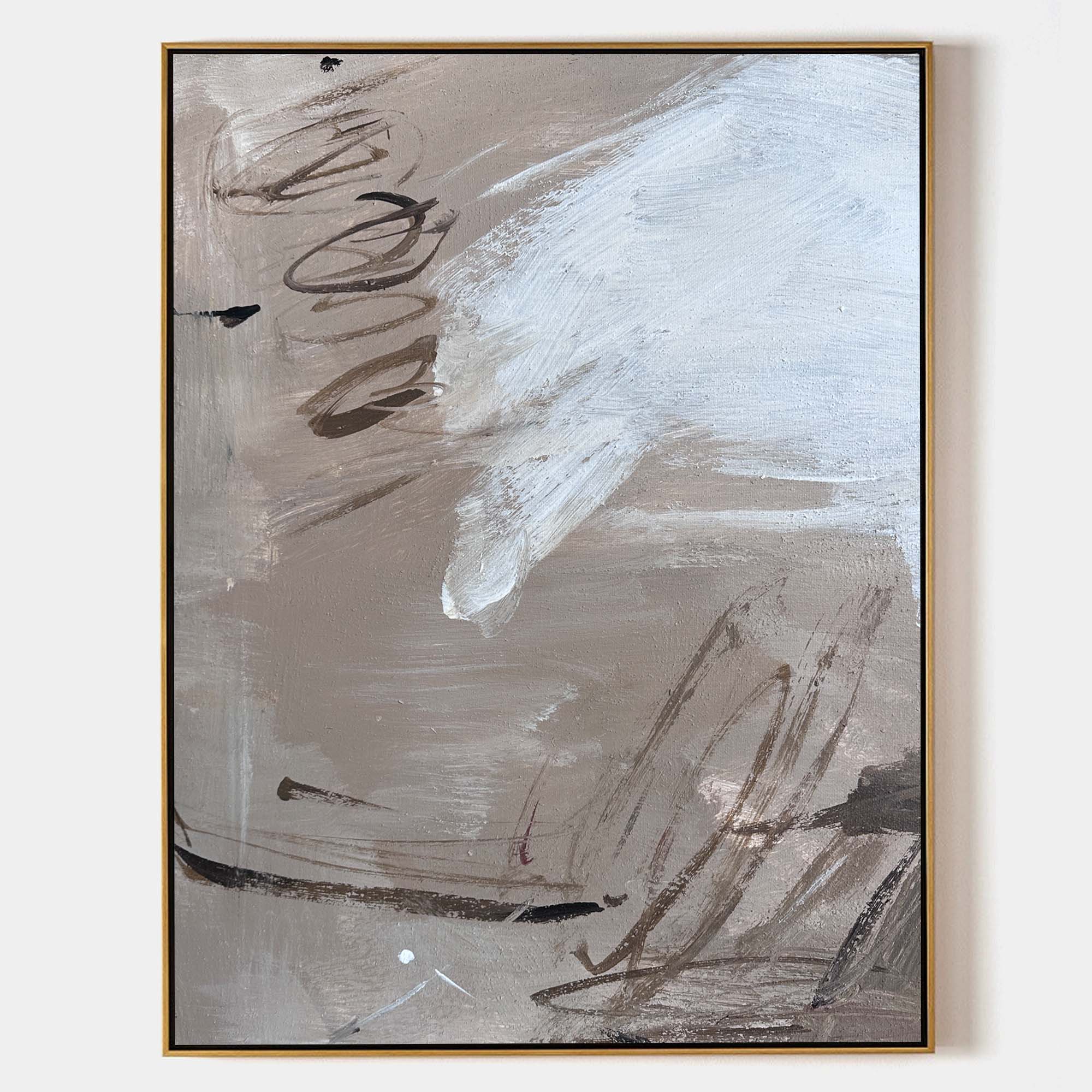 Original hand painted taupe greige abstract oil painting canvas wall art, gestural nordic scandinavian minimalist elegant luxury modern