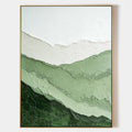 Original hand painted sage green abstract oil painting canvas wall art, textured layered mountains nordic scandinavian minimalist elega