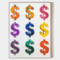 Original hand painted multicolor dollar sign abstract oil painting canvas wall art, modern elegant luxury pop art home decor interior d