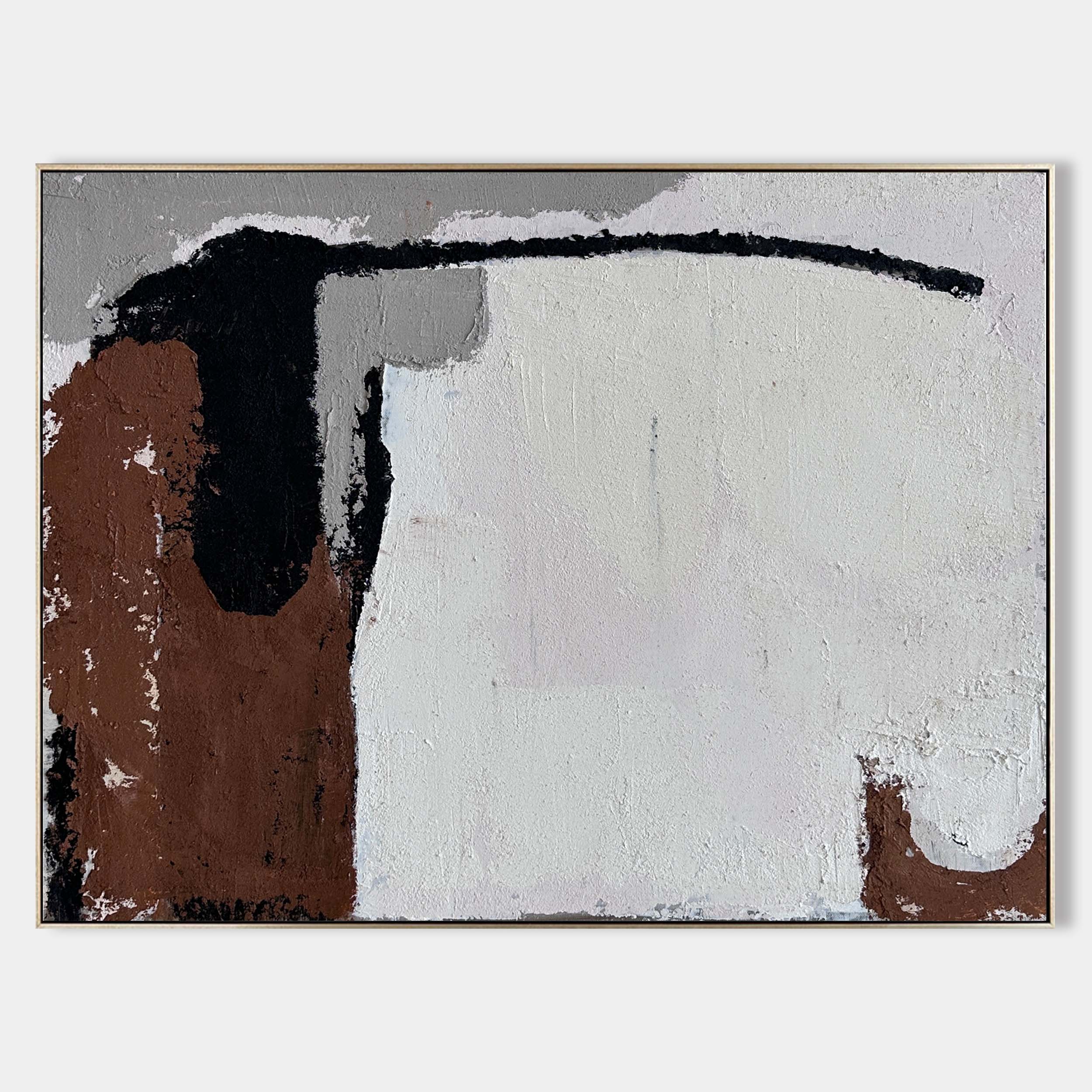 Original hand painted sienna brown black white abstract oil painting canvas wall art, nordic minimalist elegant luxury modern living ro