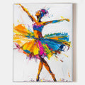Original hand painted abstract ballerina oil painting, vibrant yellow blue pink canvas wall art, elegant luxury modern scandinavian hom