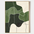 Original hand painted forest sage green abstract oil painting canvas, bold organic shapes white line art, nordic scandinavian elegant l