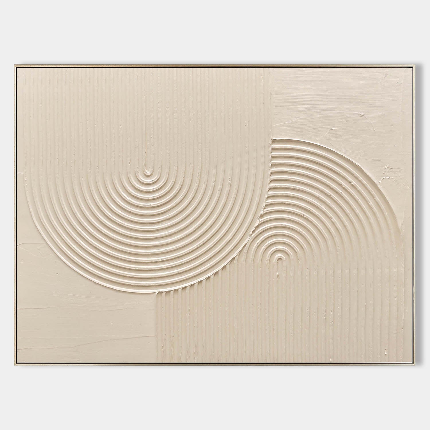 Original hand painted ivory cream textured geometric arc oil painting canvas wall art, nordic scandinavian minimalist elegant luxury mo