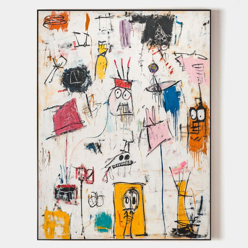 Original hand painted abstract oil painting canvas, bold expressive figures in amber orange pink black, modern luxury wall art home dec