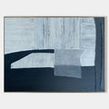 Original hand painted navy blue grey geometric abstract oil painting canvas wall art, nordic scandinavian minimalist elegant luxury mod