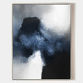 Original hand painted dark navy black white abstract oil painting canvas wall art, nordic scandinavian elegant luxury modern living roo
