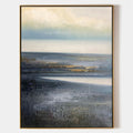 Original hand painted slate blue charcoal coastal abstract oil painting canvas wall art, nordic scandinavian elegant luxury minimalist