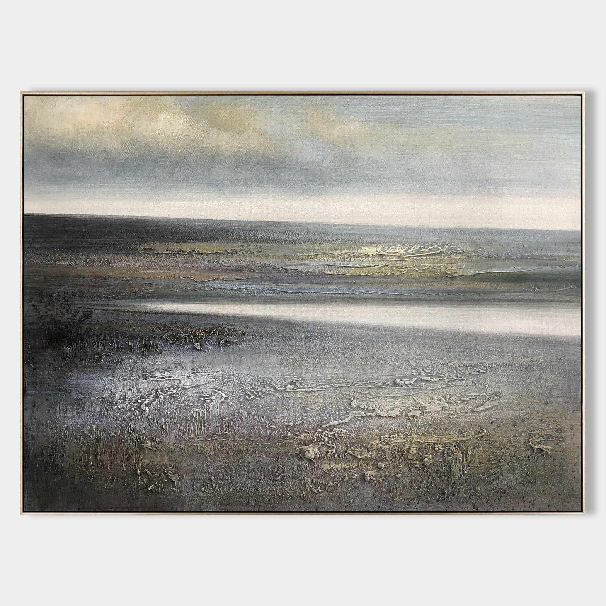 Original hand painted charcoal silver coastal abstract oil painting canvas wall art, nordic scandinavian minimalist elegant luxury mode