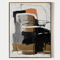 Original hand painted earthy abstract oil painting canvas, bold black bronze sienna grey textured brushwork, elegant luxury modern nord