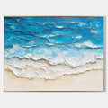 Original hand painted turquoise blue ocean wave oil painting canvas wall art, coastal abstract elegant luxury modern scandinavian nordi