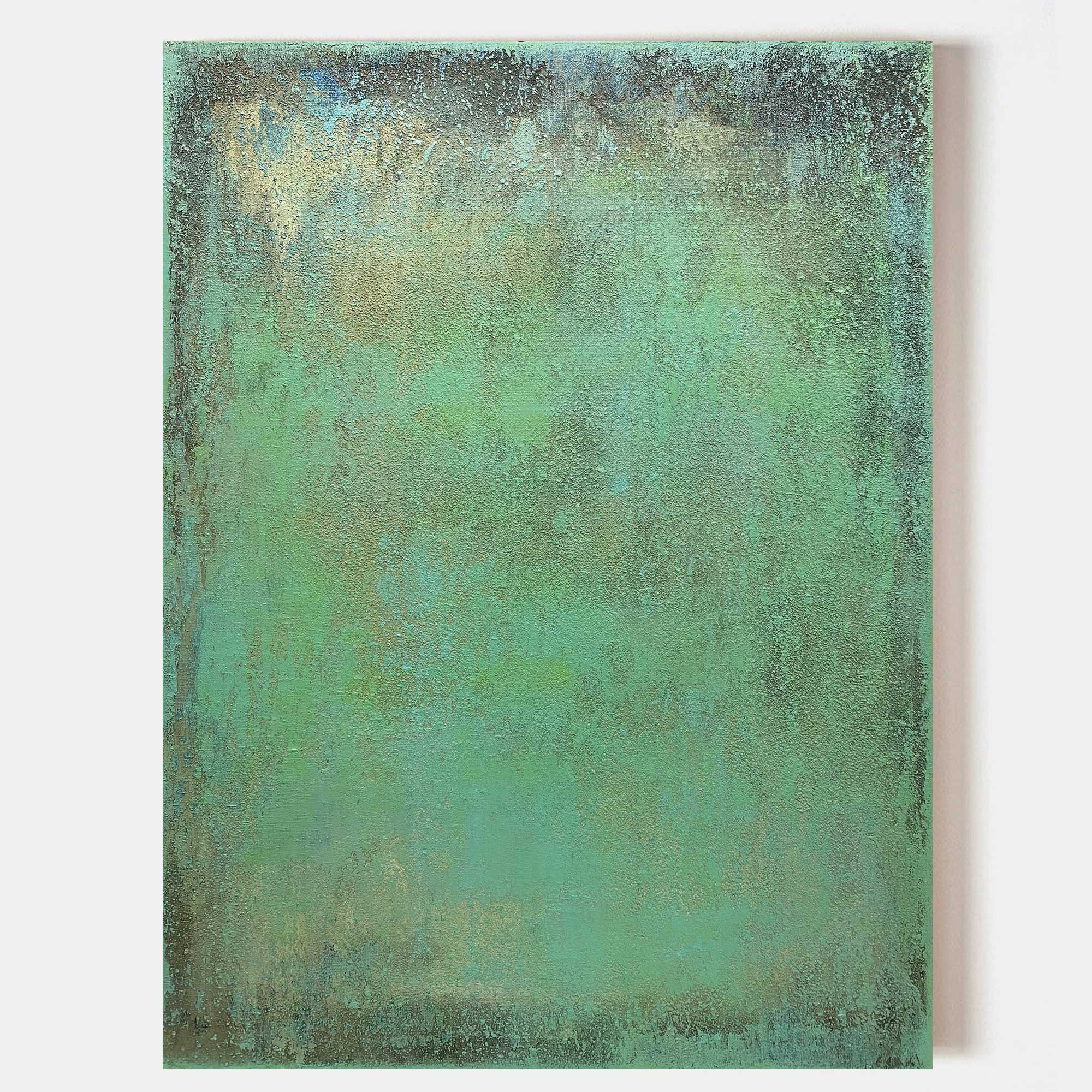 Original hand painted teal green gold abstract oil painting canvas wall art, nordic scandinavian minimalist elegant luxury modern inter