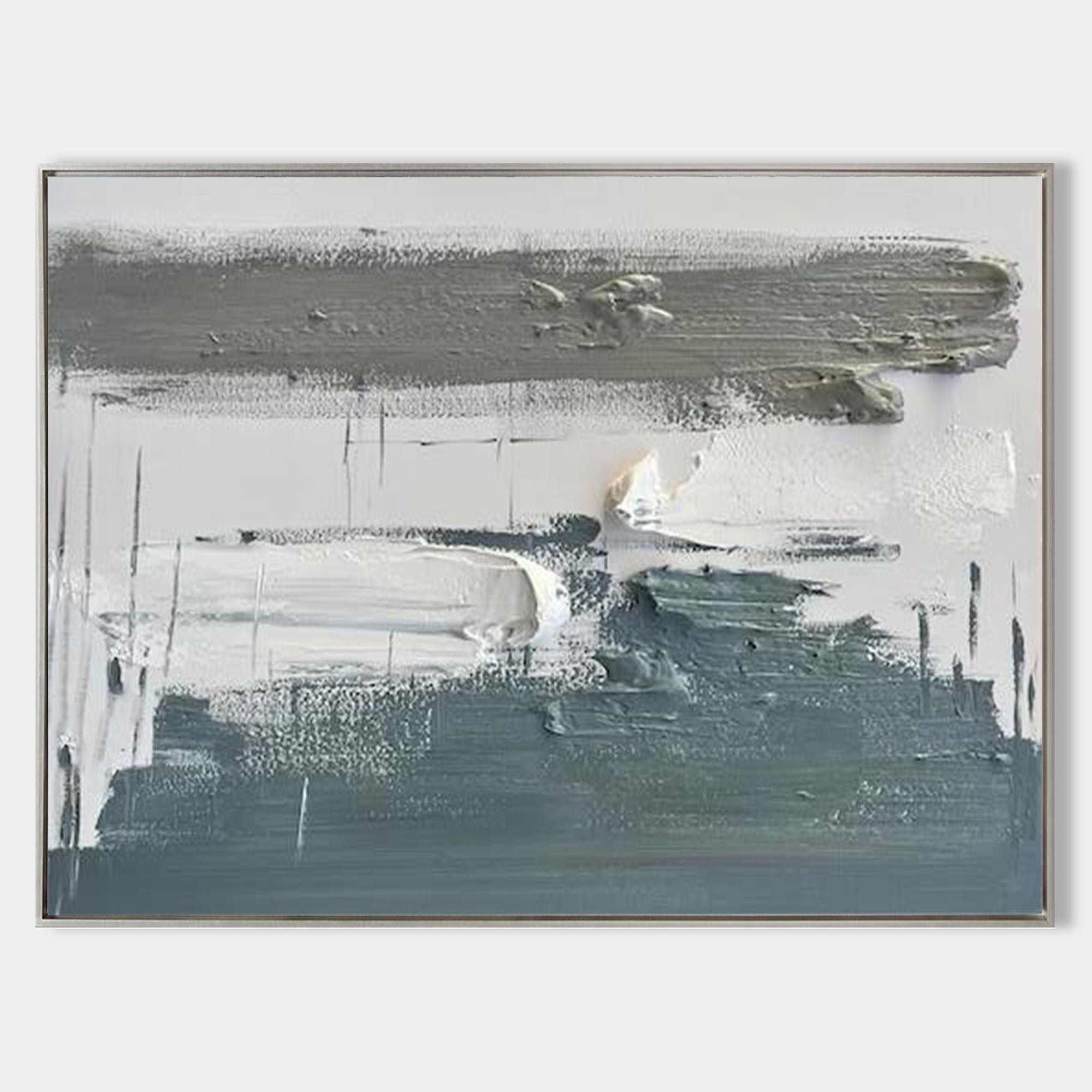 Original hand painted slate grey white abstract oil painting canvas wall art, nordic scandinavian minimalist elegant luxury modern livi