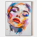 Original hand painted abstract female portrait oil painting canvas, bold crimson purple cobalt brushstrokes, luxury modern elegant nord