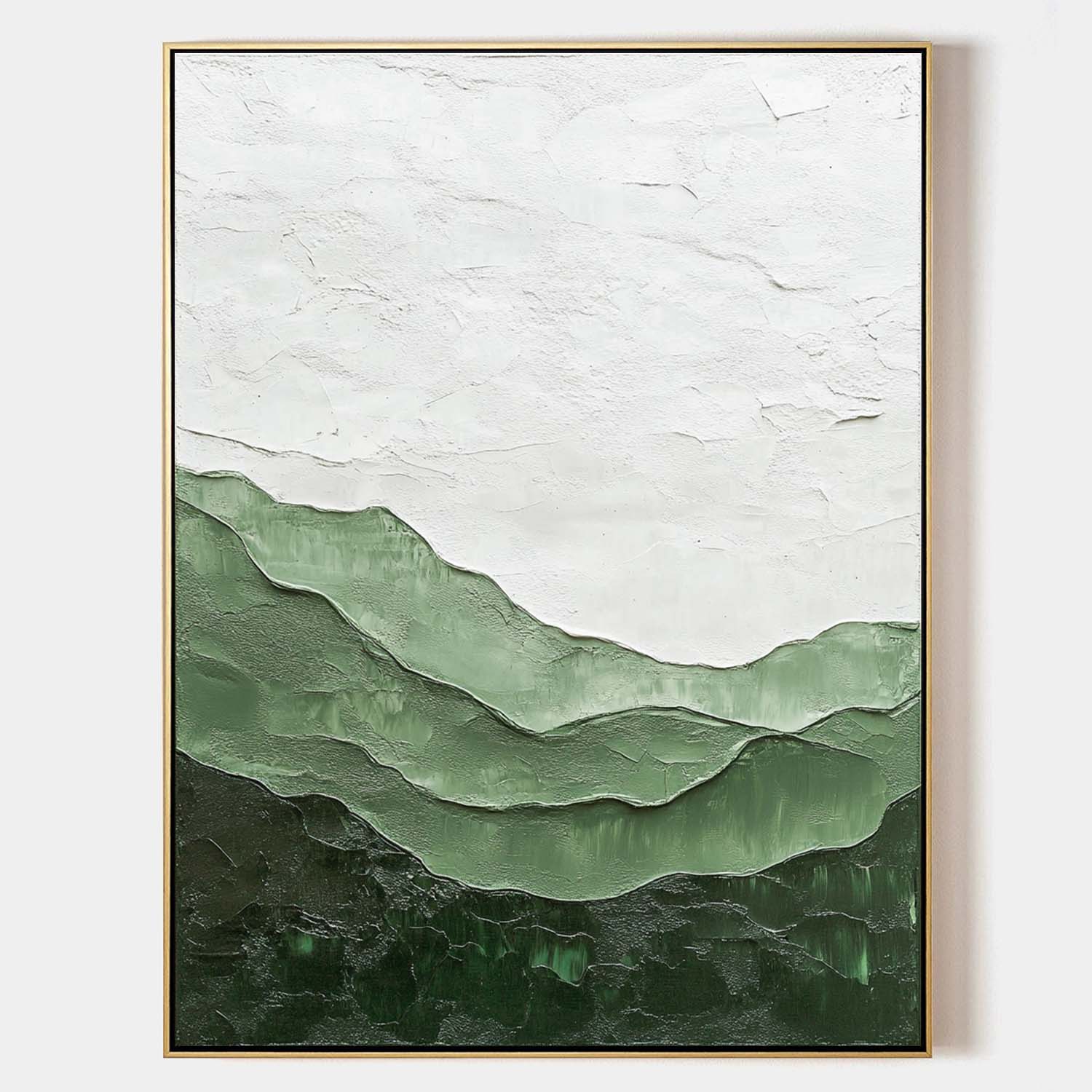 Original hand painted sage green abstract mountain landscape oil painting canvas wall art, nordic scandinavian minimalist elegant luxur