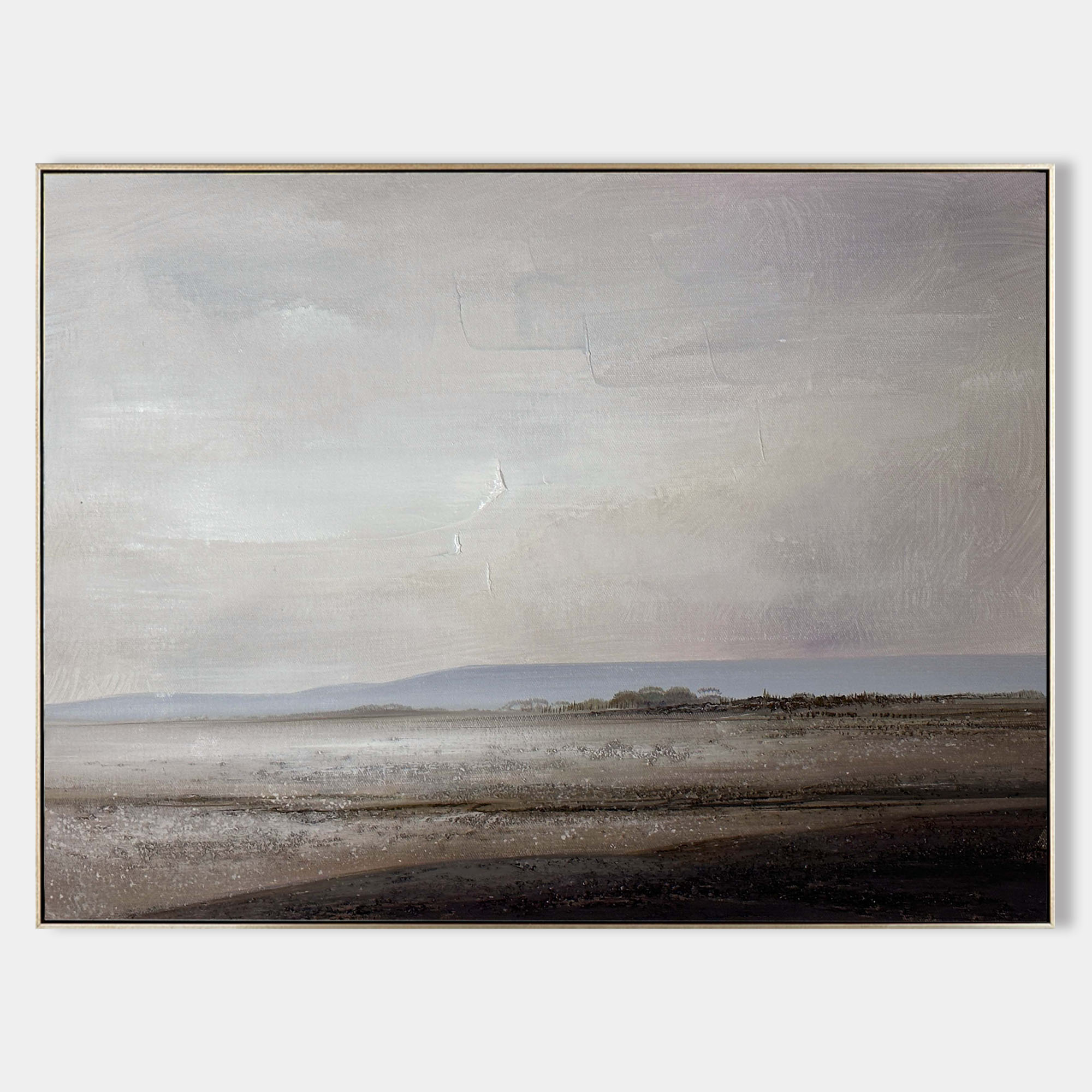 Original hand painted grey taupe coastal landscape oil painting canvas wall art, nordic scandinavian minimalist elegant luxury modern l
