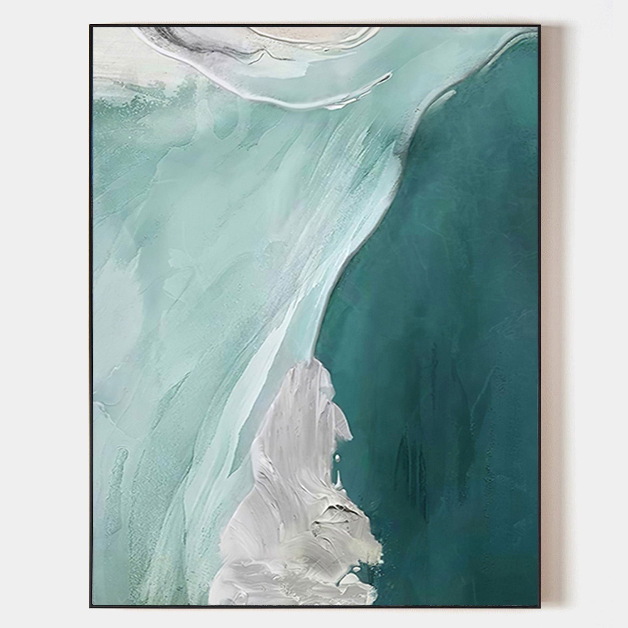 Original hand painted teal abstract coastal oil painting canvas wall art, nordic scandinavian minimalist elegant luxury modern living r