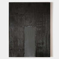 Original hand painted deep black textured abstract oil painting canvas, grey vertical rectangle, minimalist nordic scandinavian elegant
