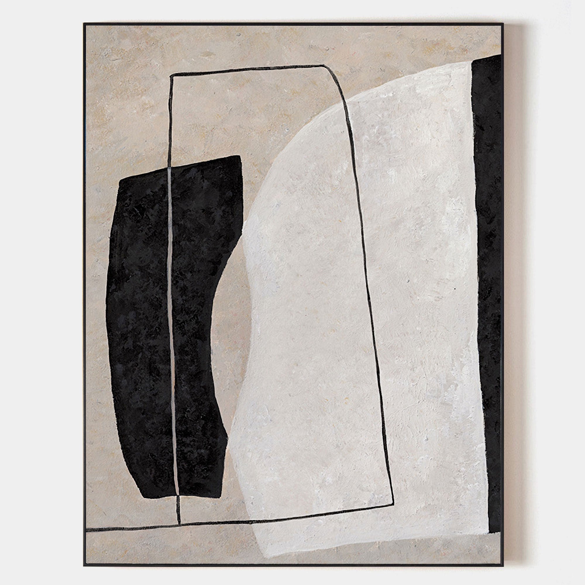 Original hand painted black ivory abstract oil painting canvas wall art, bold organic shapes textured nordic scandinavian minimalist el