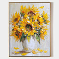 Original hand painted golden yellow sunflower bouquet oil painting canvas wall art, elegant luxury modern nordic scandinavian home deco