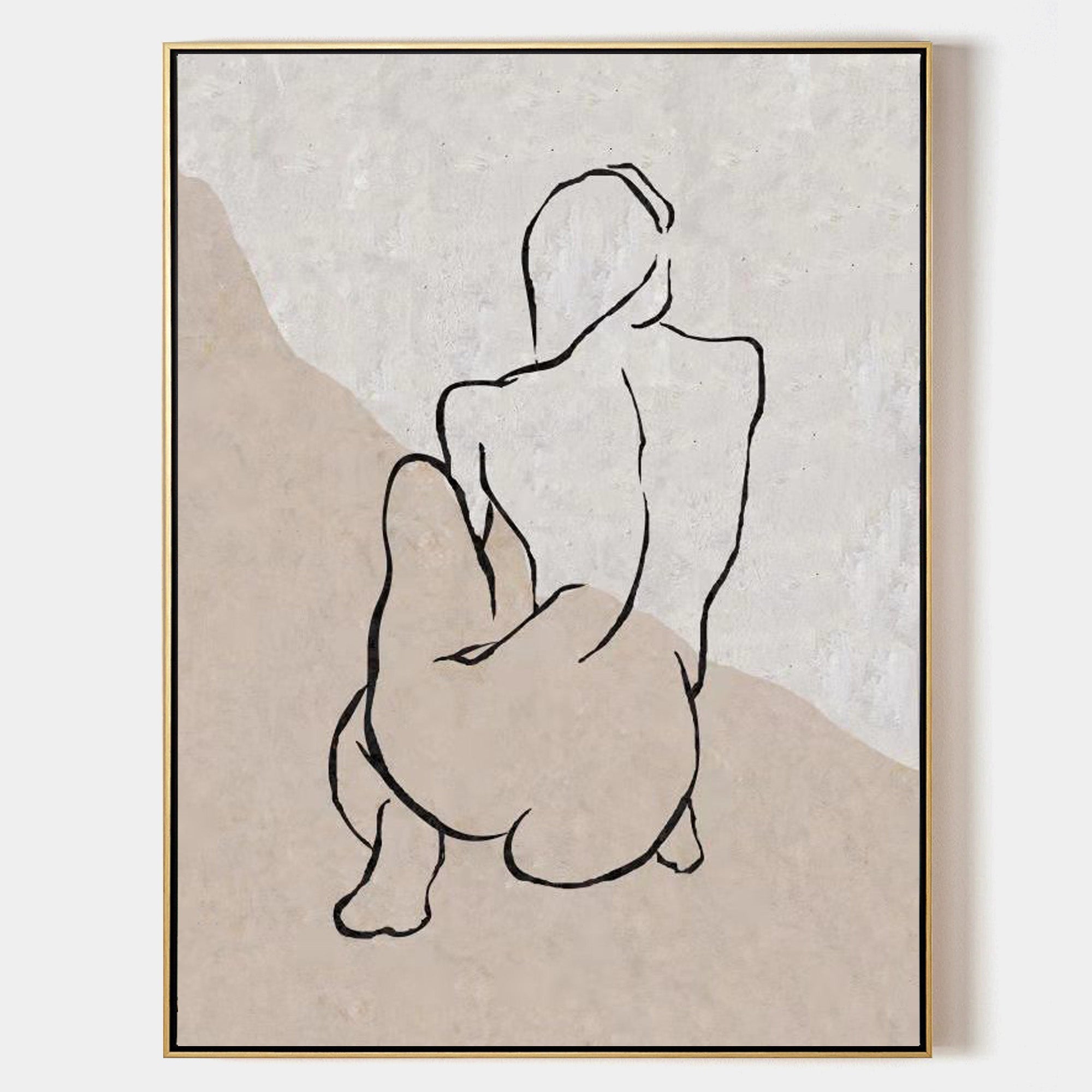 Original hand painted beige nude figure silhouette oil painting canvas wall art, nordic scandinavian minimalist elegant luxury modern h